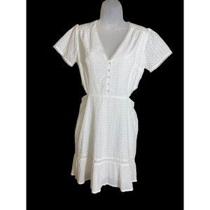 💥Lost + Wander Brigitte White Lace Cutout Eyelet Dress Size Medium 100% Cotton